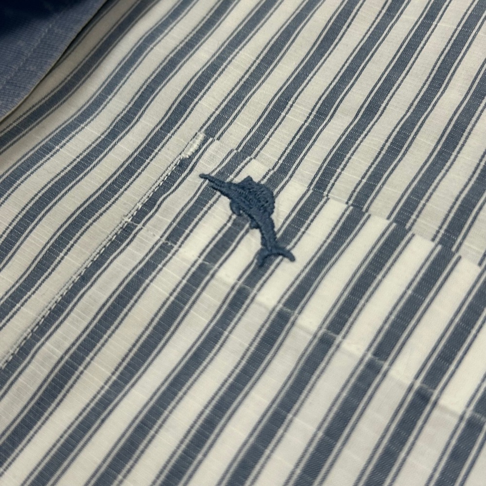 Tommy Bahama Button Down Shirt 4XLB Blue Stripe IslandZone Long Sleeve 4XB FLAW - Picture 5 of 8